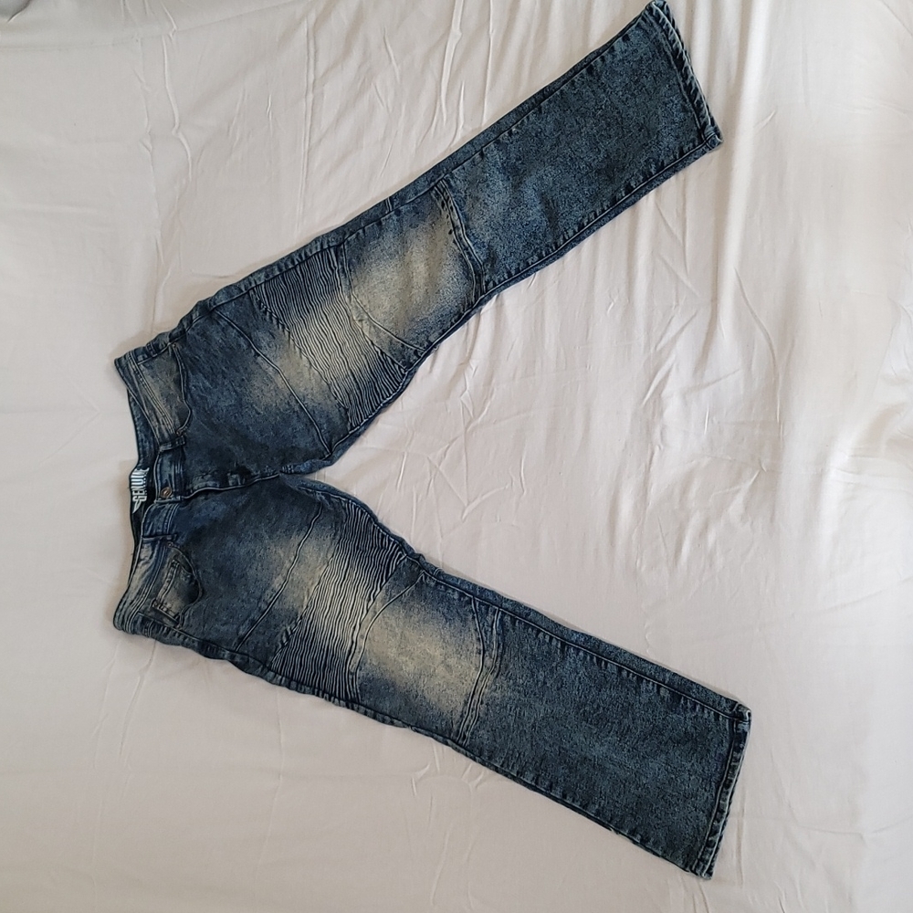 Genuine Authentic Distressed Dark Blue Acid Wash Jeans. Sz. 36 x 32